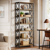 180 cm Boekenkast met 6 Niveaus, Industrieel Vrijstaand Displayrek met Metalen Frame 3