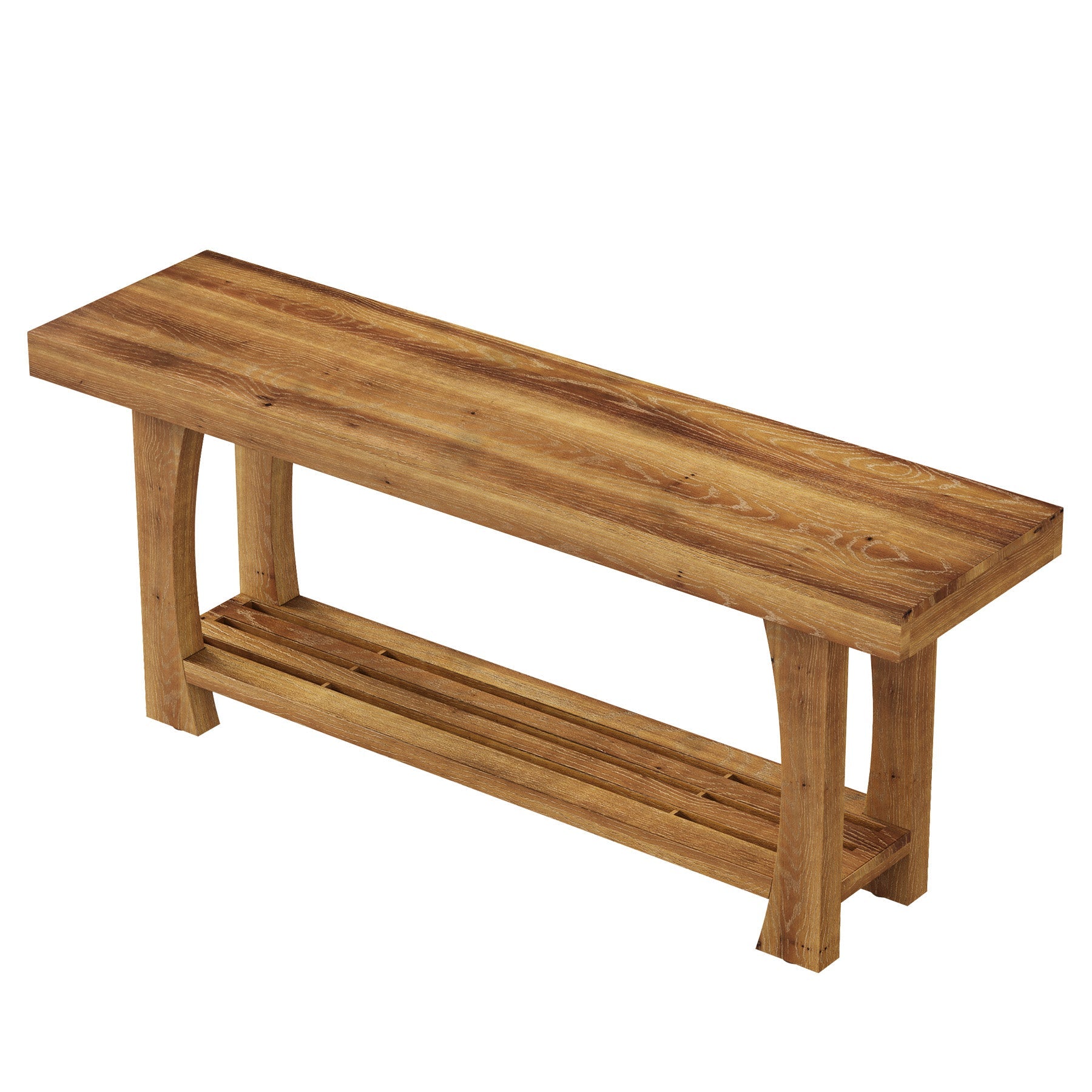 Tribesigns massief houten tv-meubel voor 55–70 inch tv’s, tv-kast met 2 opbergniveaus en taps toelopende houten poten