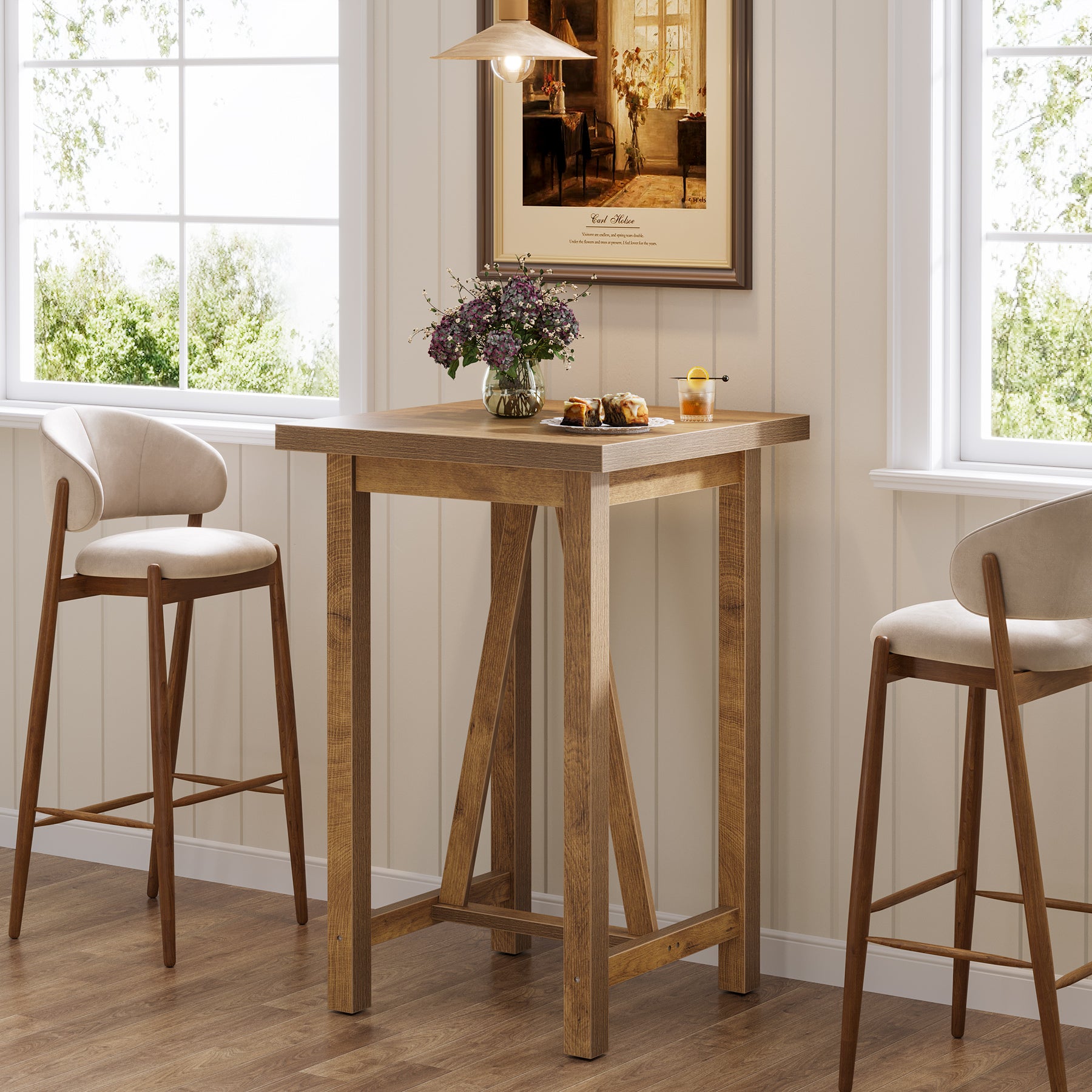 100 cm Tribesigns Bartafel Vierkant, Landelijke Hoge Bistrotafel voor Keuken en Woonkamer