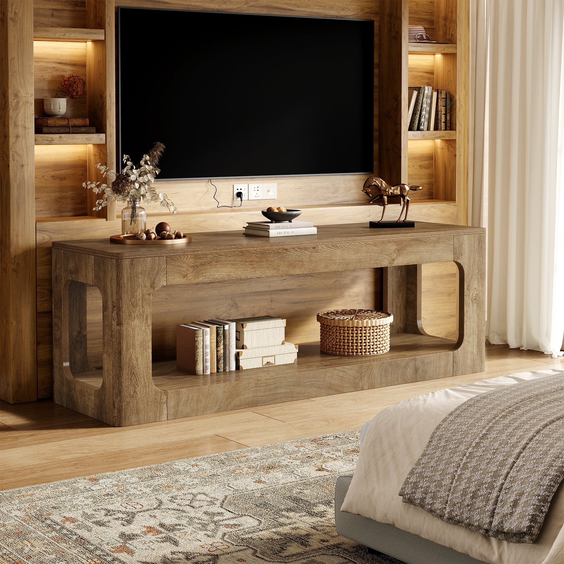 Tribesigns tv-meubel van 160 cm in landelijke stijl, tv-kast voor 55–75 inch televisies met 2 niveaus