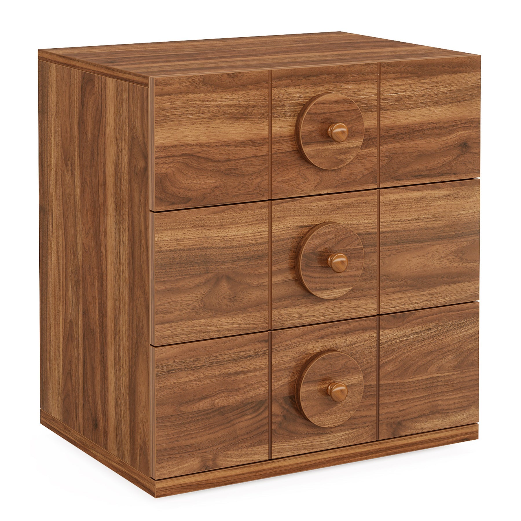 Bedside Tafel, Retro Nachtkastje met 3 Opberglades en Houten Afwerking