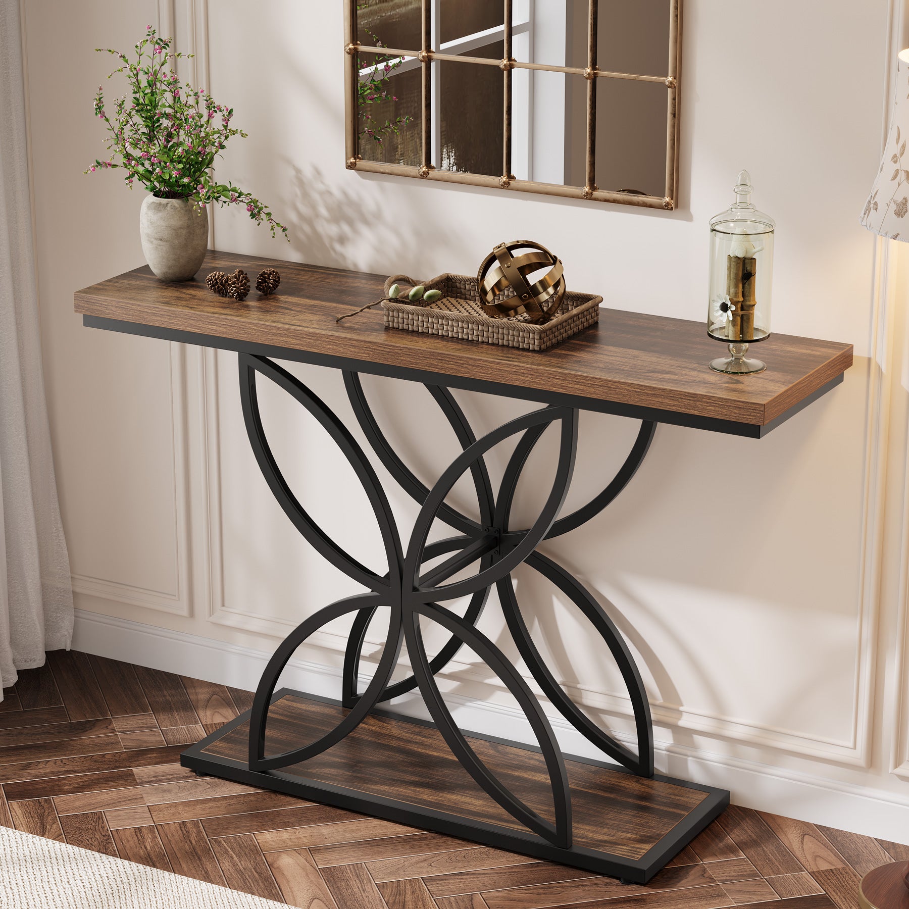 Tribesigns 120 cm Industrieel Console Tafel, Unieke Vlinder Metaal Basis