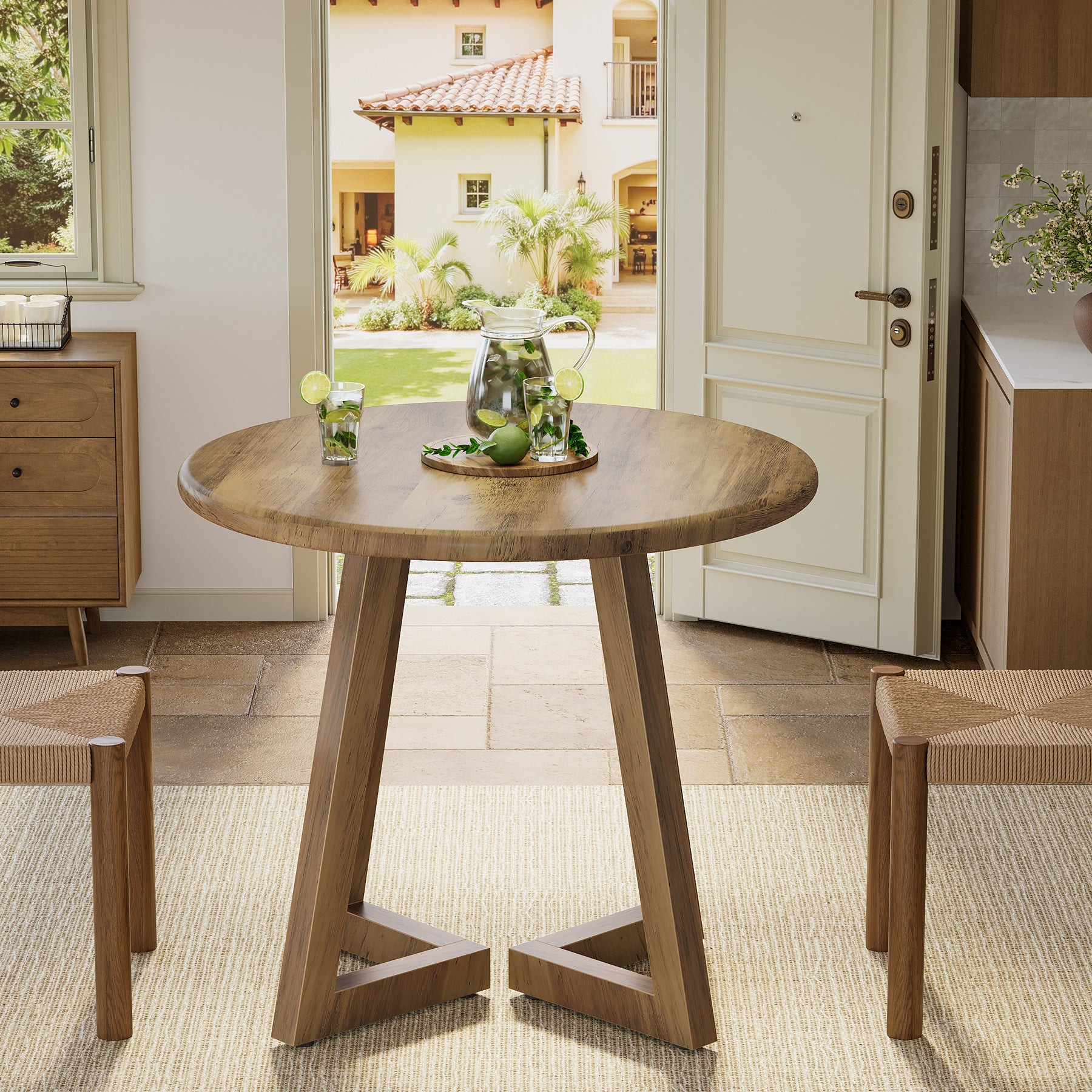 80 cm Ronde Eettafel, Bruine Keukentafel voor Twee tot Vier Personen