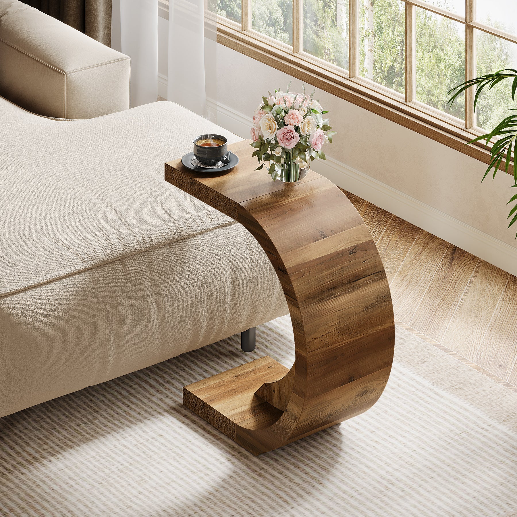 65 cm C-Vormige Bijzettafel, Smalle Salontafel voor Woonkamer en Slaapkamer