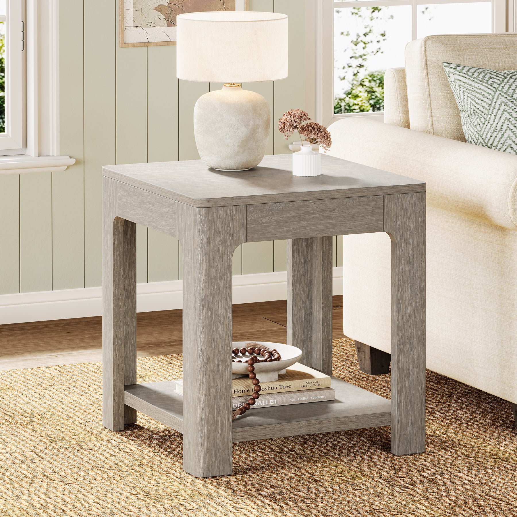 55 cm Tribesigns Bijzettafel, Tweedelige Nachtkast in Landelijke Stijl voor Woonkamer