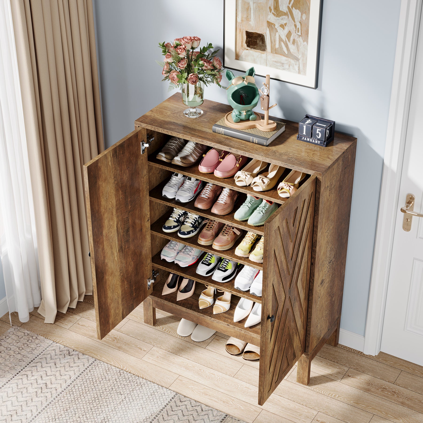 110 cm Schoenenkast met Verstelbare Planken, Vrijstaand Schoenenrek voor Hal of Woonkamer