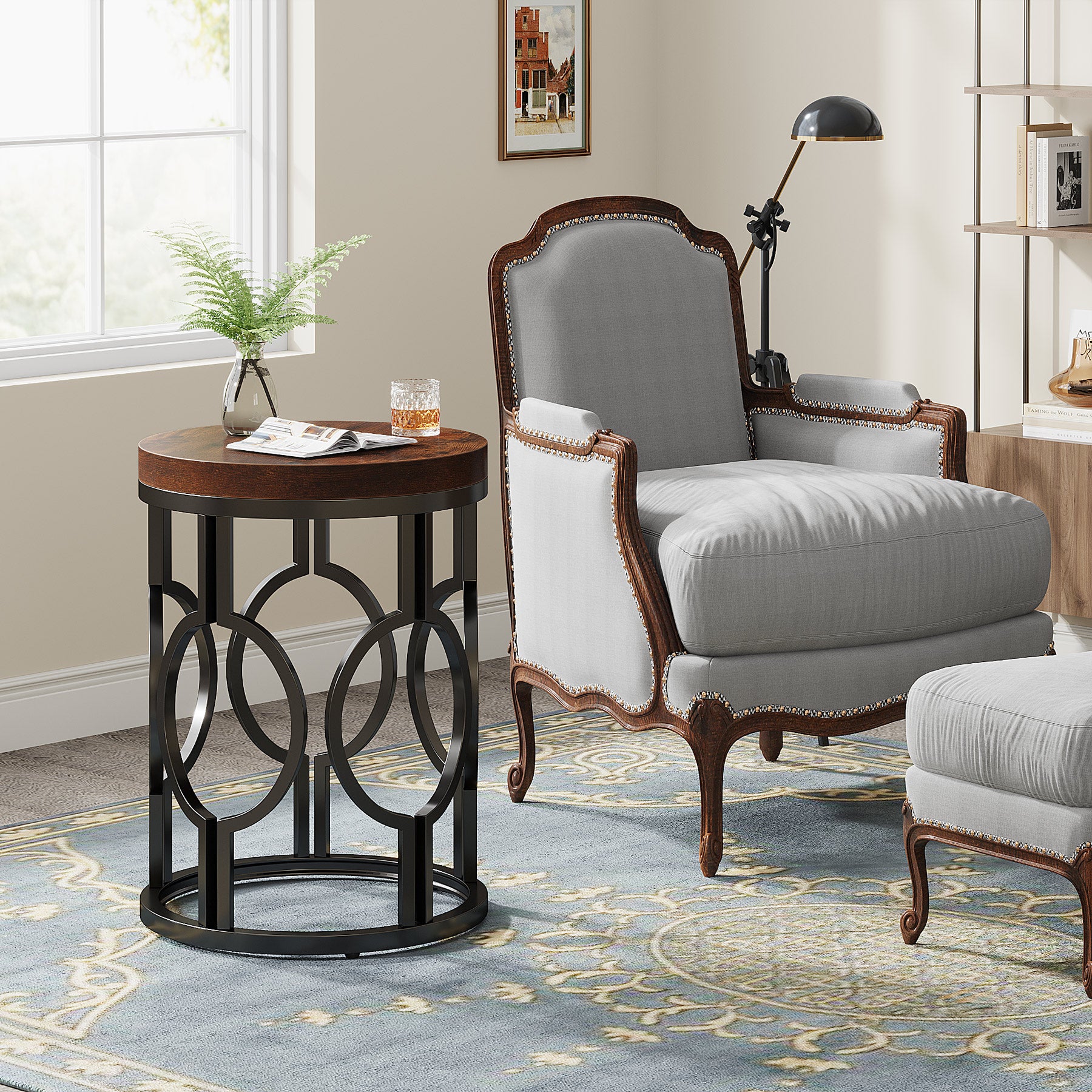 Ronde Bijzettafel van 45 cm met Industrieel Hol Metalen Frame