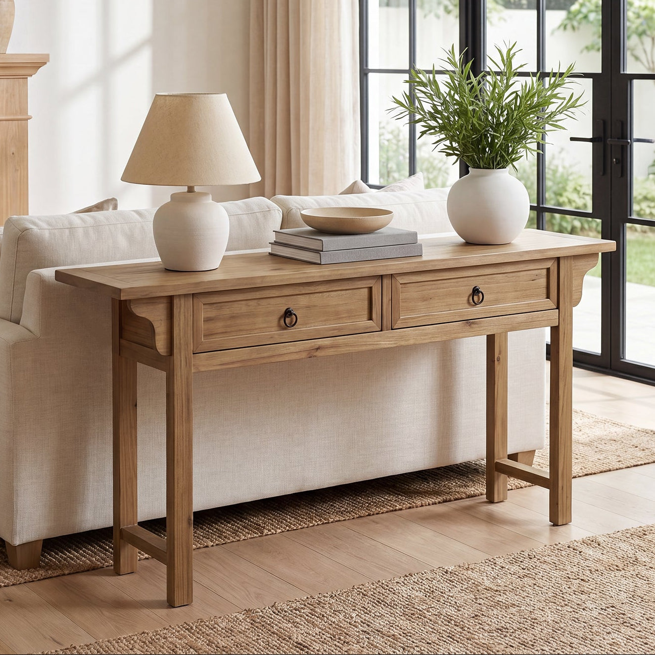 Tribesigns massief houten consoletafel 160 cm met 2 lades, smalle haltafel met opbergruimte