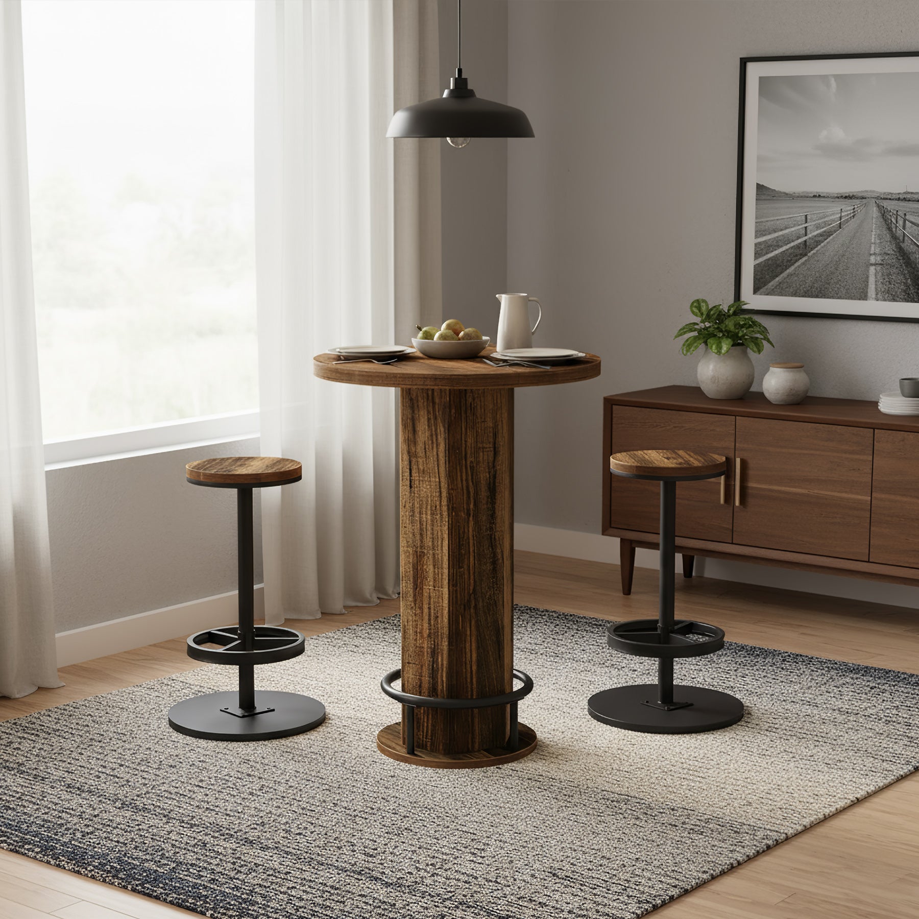 Tribesigns 3-delige Eettafelset voor 2, Kleine Ronde Keukentafel met 2 Stoelen