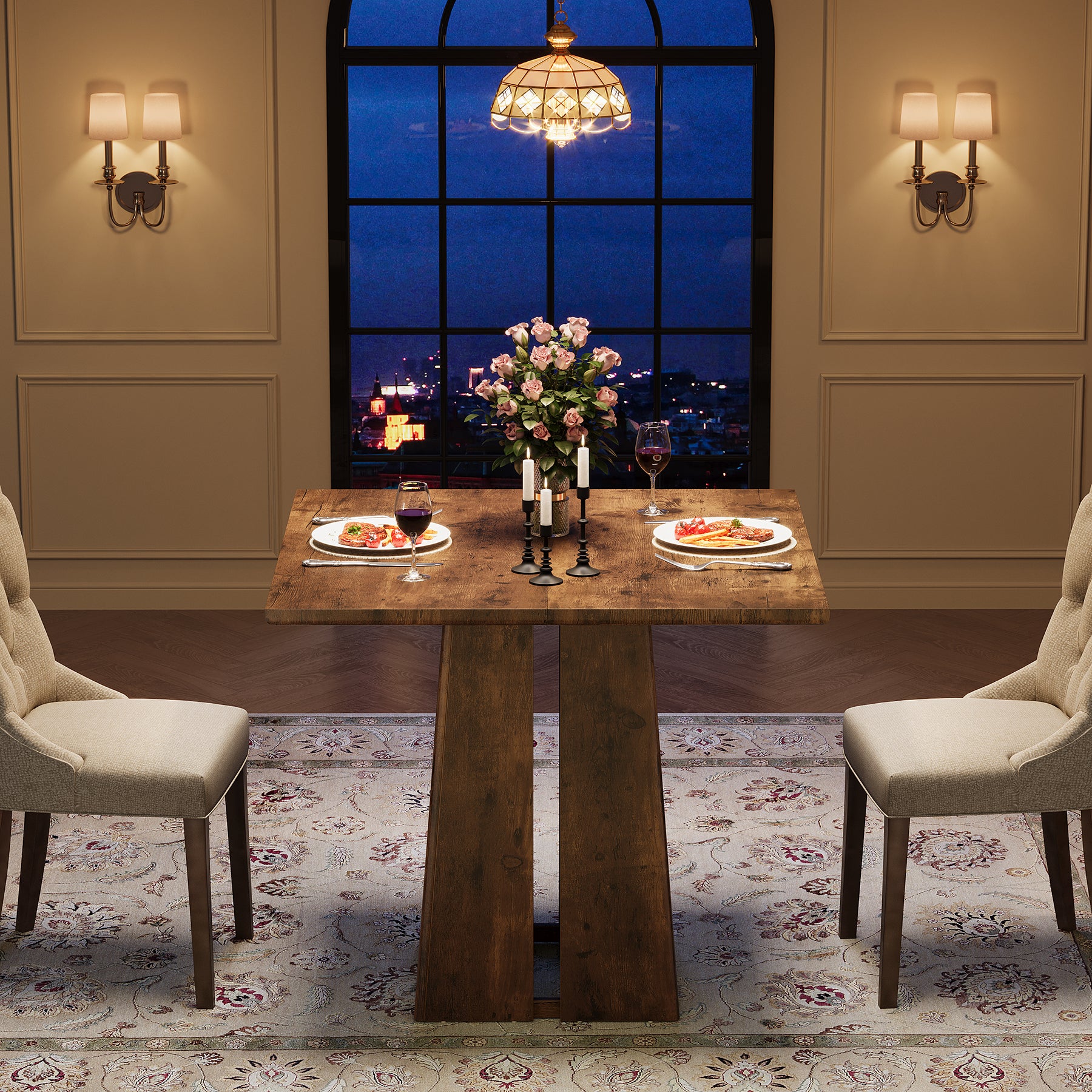 Eettafel van 80 cm in Rustiek Bruin, Industriële Vierkante Keukentafel voor 4 Personen