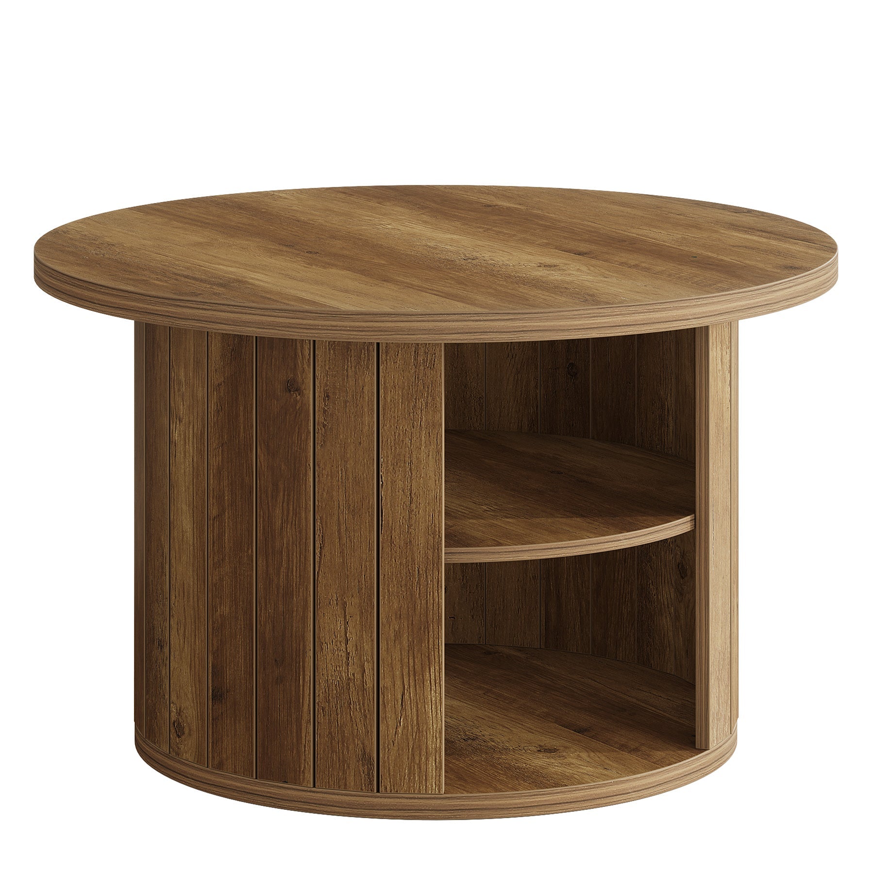 Tribesigns Ronde Salontafel met Opslag, 80 cm Kleine Cirkeltafel voor Woonkamer in Rustiek Bruin