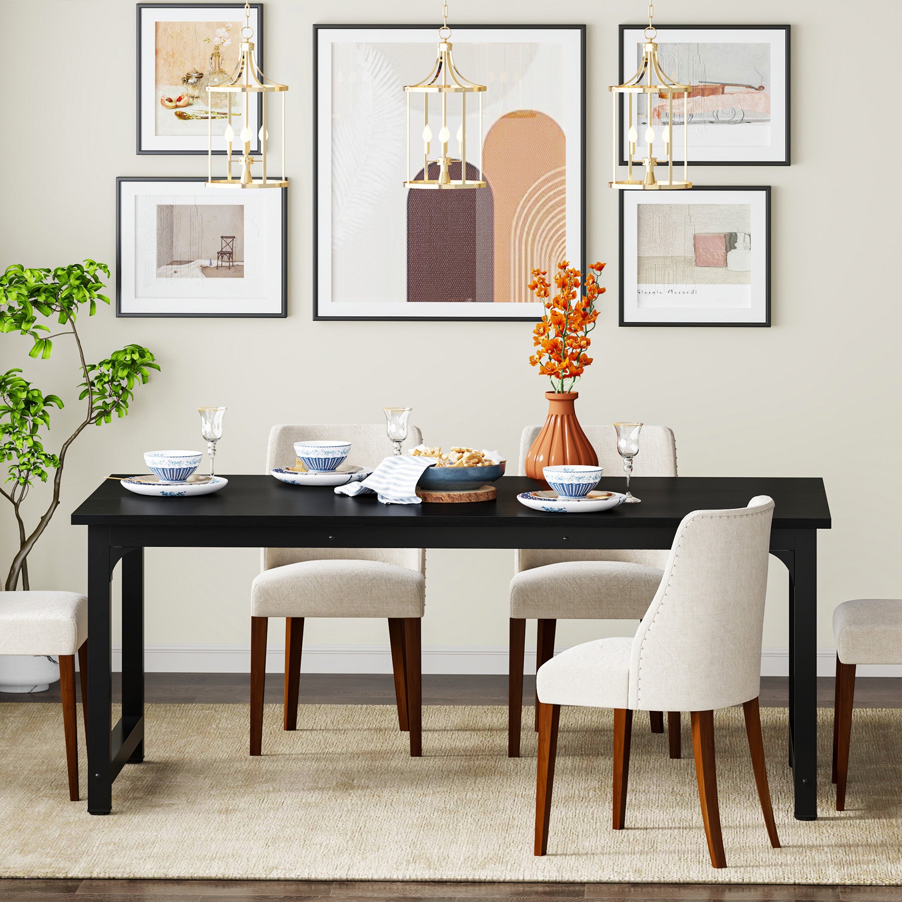 160x80 cm Industriële Eettafel, Landelijke Bruine Tafel voor 4-6 Personen met Metaal Frame