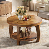 Tribesigns 80 cm ronde houten salontafel, 2-laags bijzettafeltje met mozaïekpatroon en onderste opbergplank 3