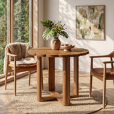 Tribesigns Massief Houten Ronde Eettafel 80 cm voor 2–4 personen, Landelijke Eetkamertafel met Floraal Snijwerkpatroon 3