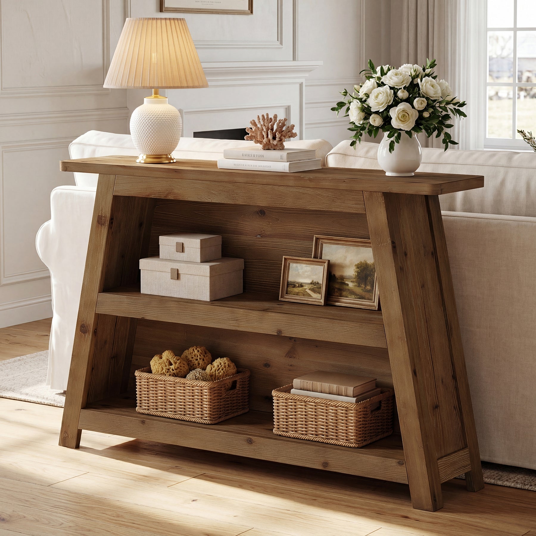 Tribesigns 120 cm massief houten consoletafel, sidetable met 3 planken voor hal