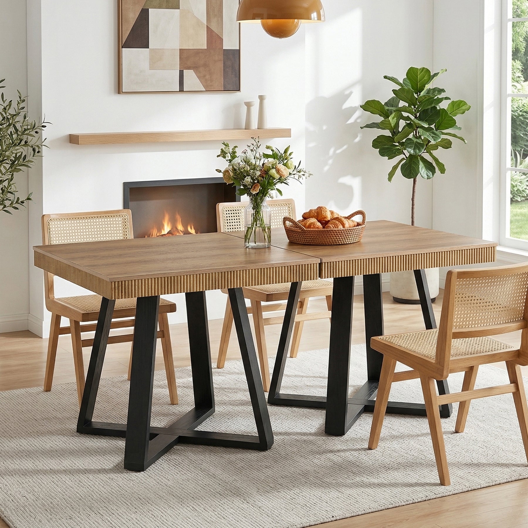 80 cm Vierkante Eettafel voor 4 Personen, Landelijke Houten Tafel met Geribbelde Rand en X-Basis voor Kleine Ruimtes