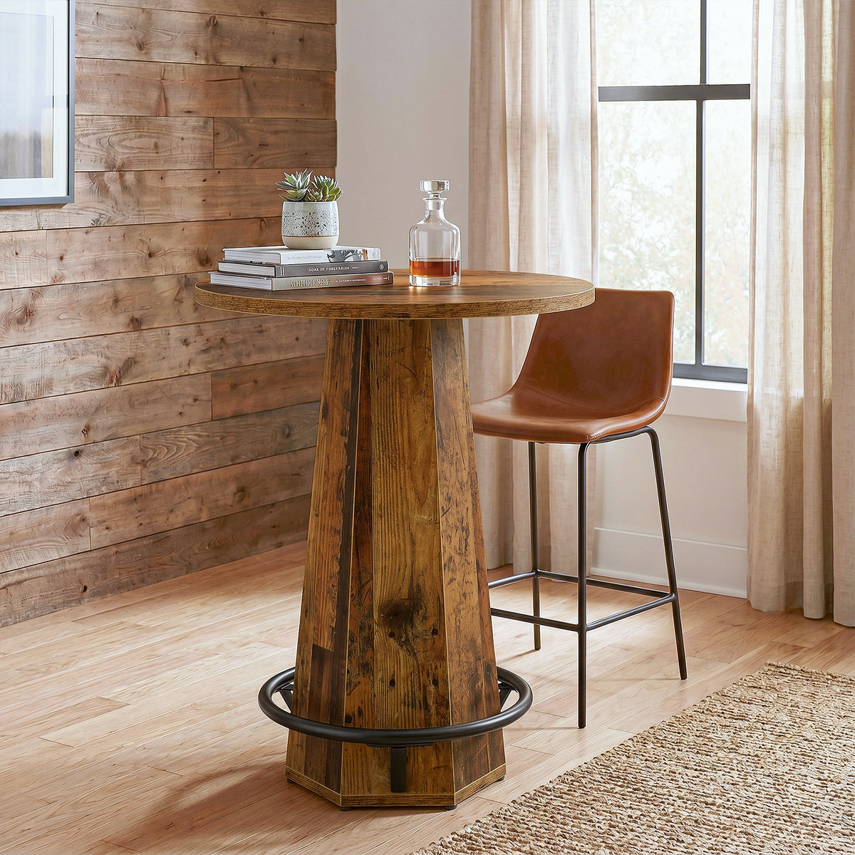 100 cm Ronde Bartafel voor 2 Personen, Industriële Eettafel met Voetenring
