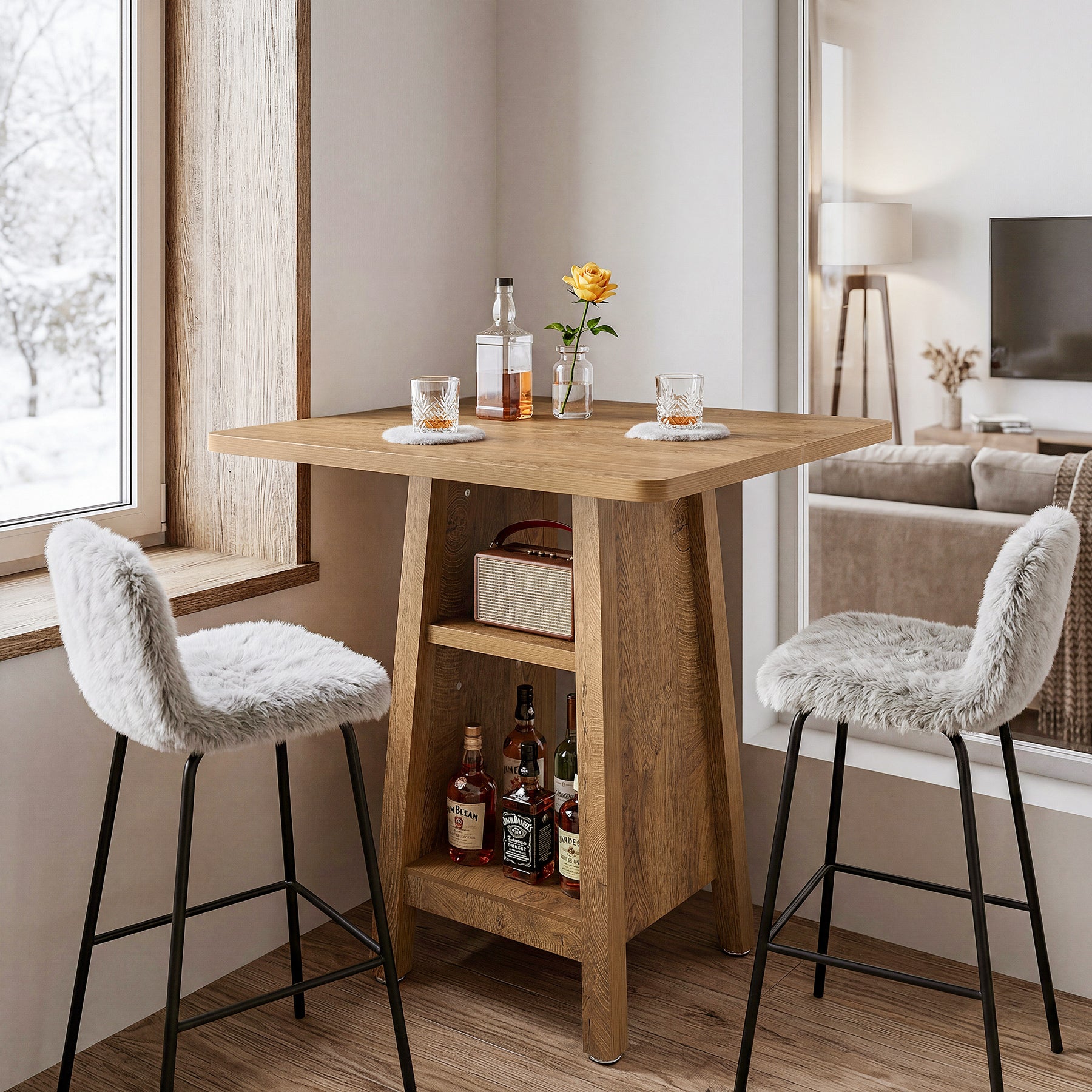 Tribesigns 90 cm hoge bartafel, vierkante pubtafel met 2 planken voor horeca