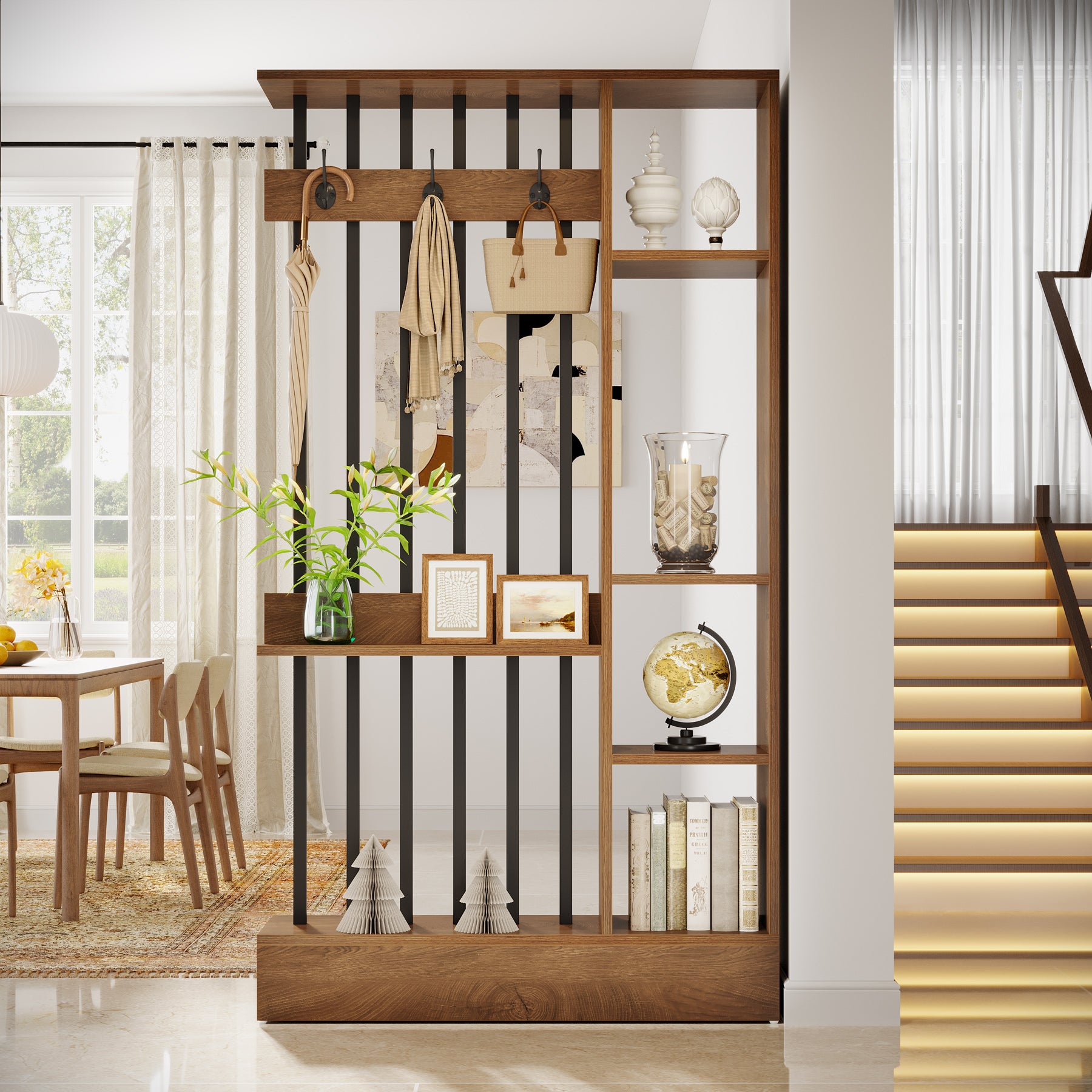 Tribesigns 180 cm Roomdivider Kast, Vrijstaande Scheidingswand met Haken