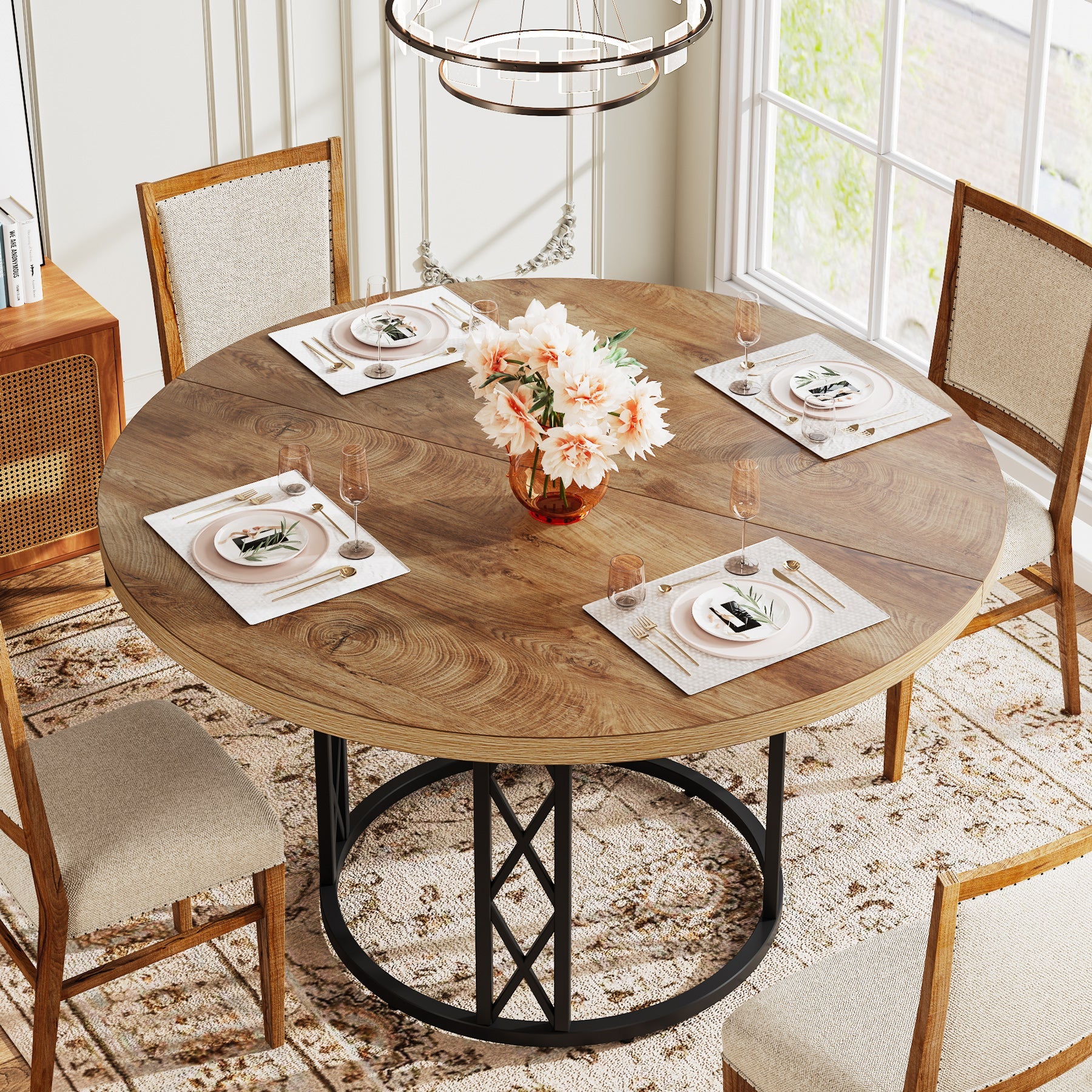 Tribesigns ronde eettafel Ø120 cm voor 4–6 personen, moderne keukentafel met metalen frame