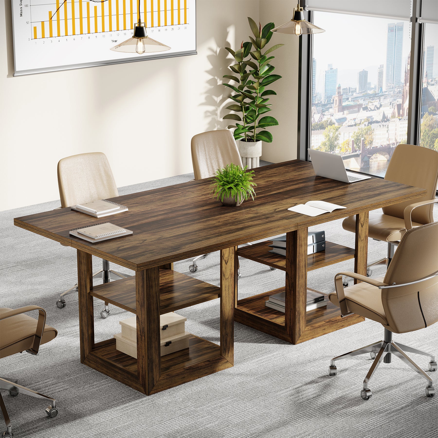 Tribesigns 80 cm Conferentietafel voor 4 Personen, Houten Vergadertafel met 2-Lagen Opbergruimte
