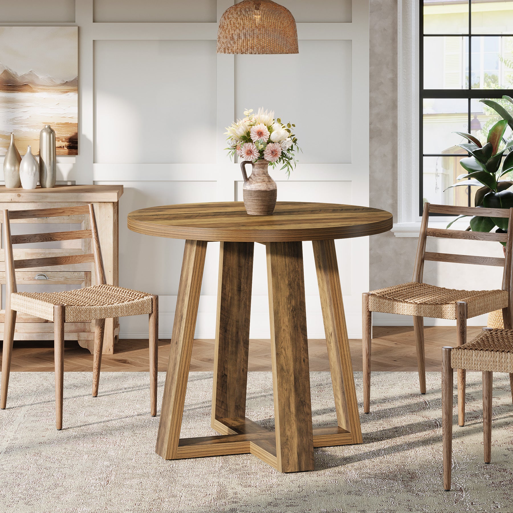 80 cm Ronde Eettafel voor 2-4 Personen, Landelijke Keukentafel voor Kleine Ruimte