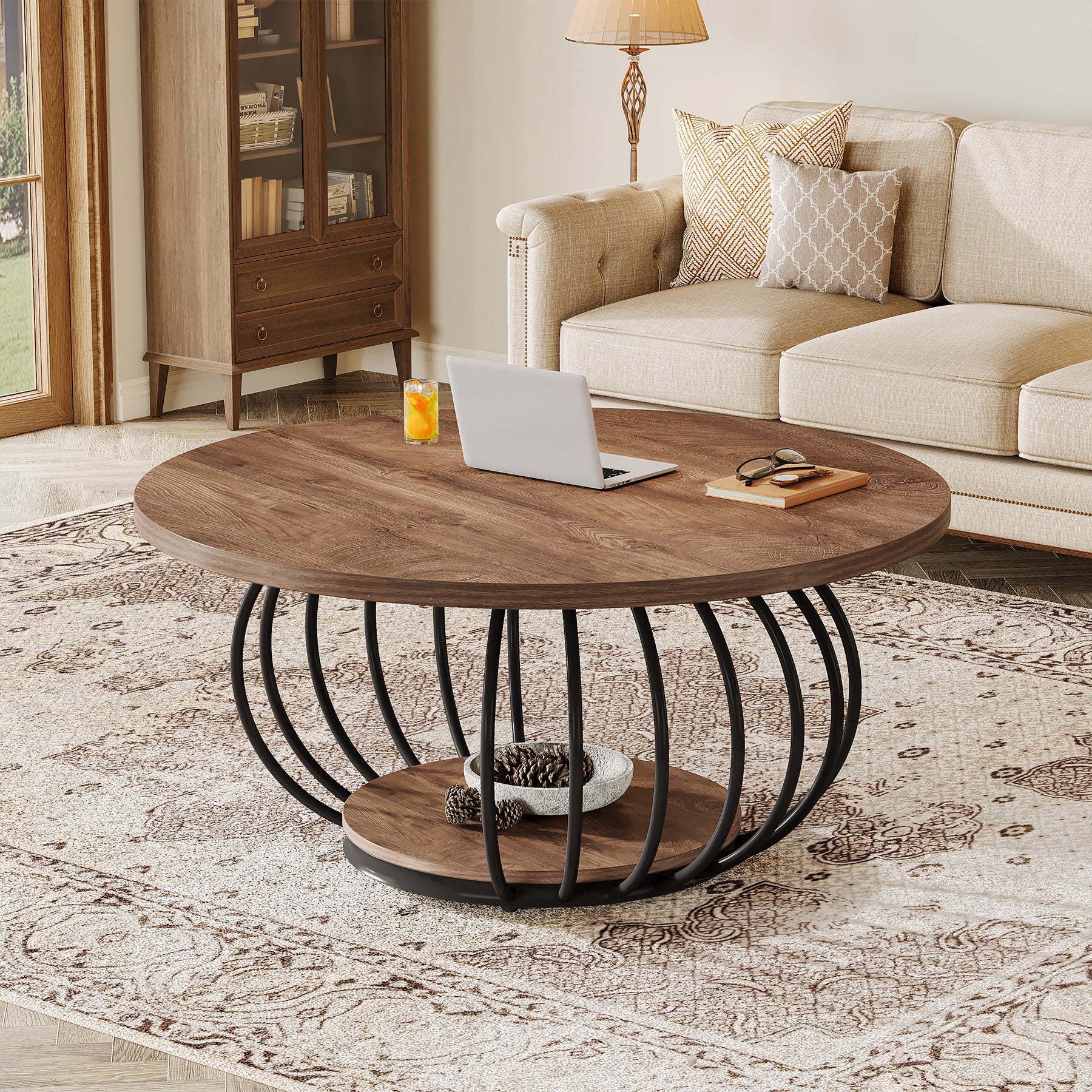 Salontafel Rond 100 cm van Hout met Metalen Frame