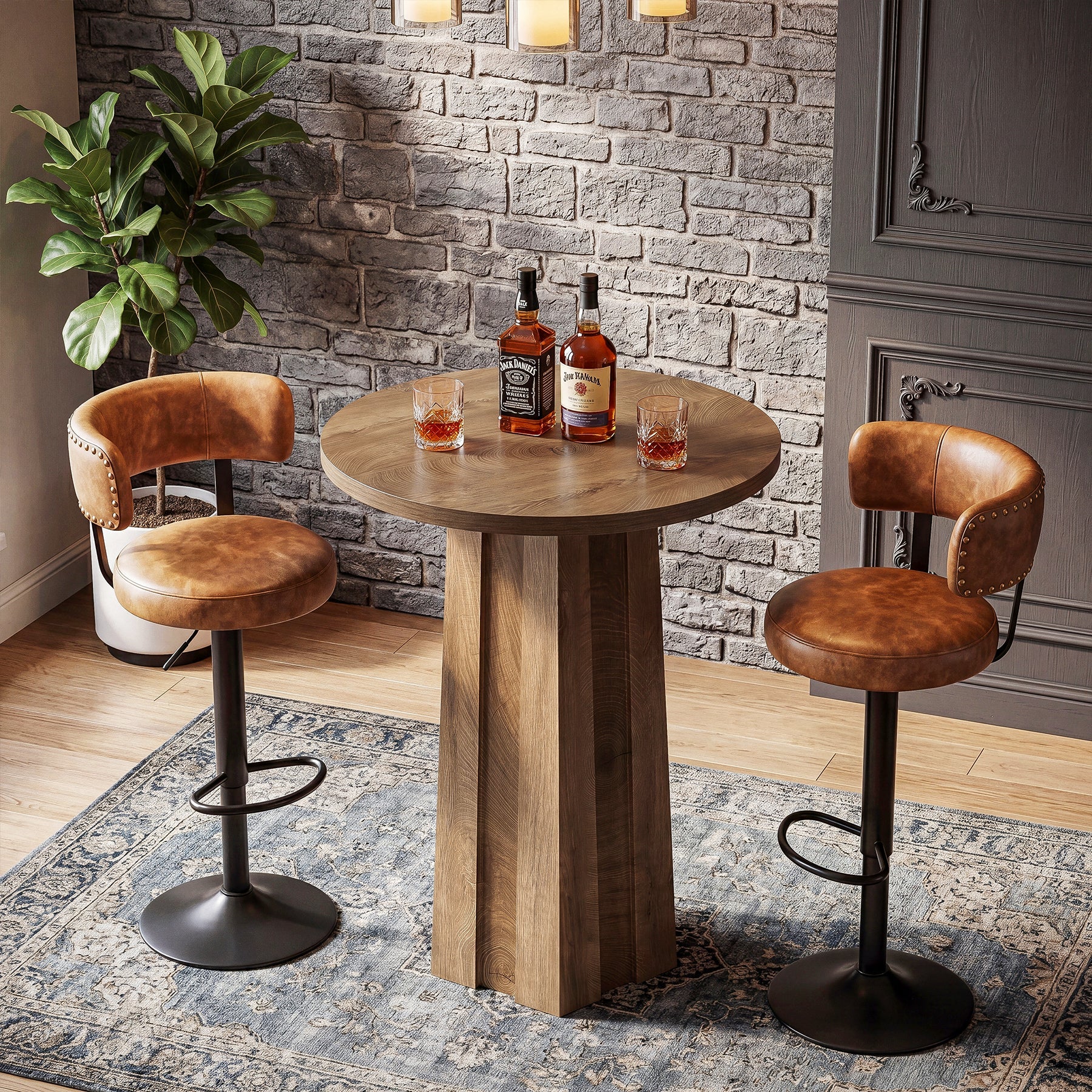Ronde bartafel 80 cm met geribbelde zuilvoet, moderne bistrotafel op bardhoekhoogte