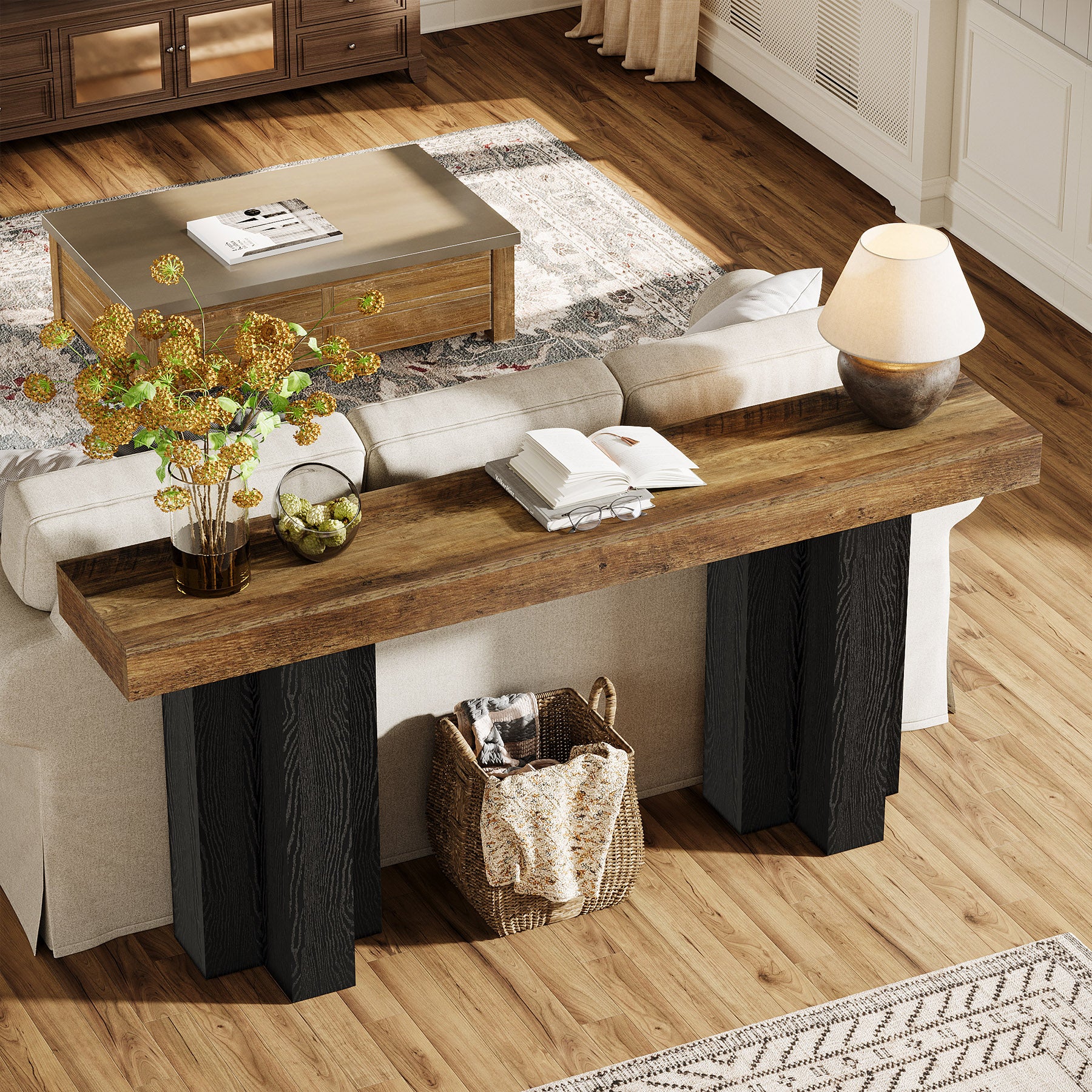 160 cm Smalle Consoletafel voor Hal en Woonkamer, Landelijke Haltafel voor Achter de Bank