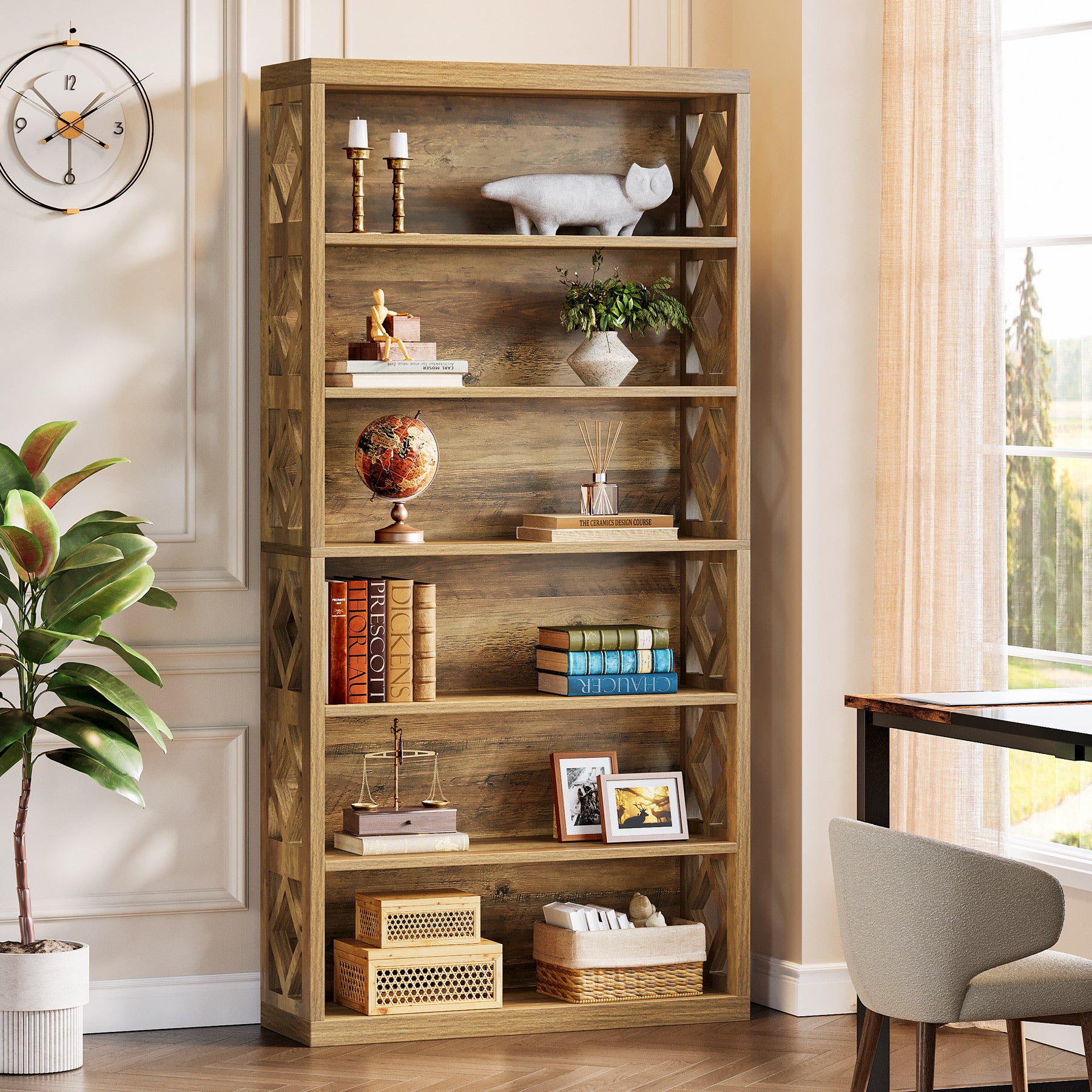 190 cm Tribesigns Hoge Boekenkast met 7 Niveaus, Industrieel Open Opbergrek voor Woonkamer en Kantoor