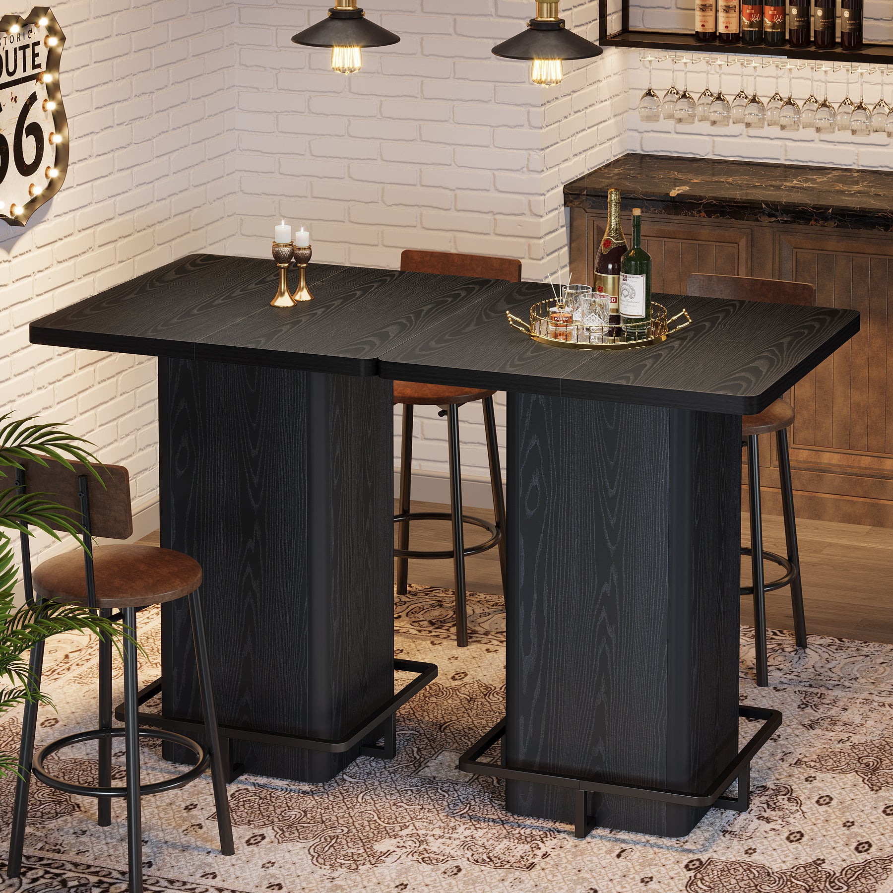 100 cm Vierkante Bartafel, Zwarte Hoogglans Tafel voor Keuken