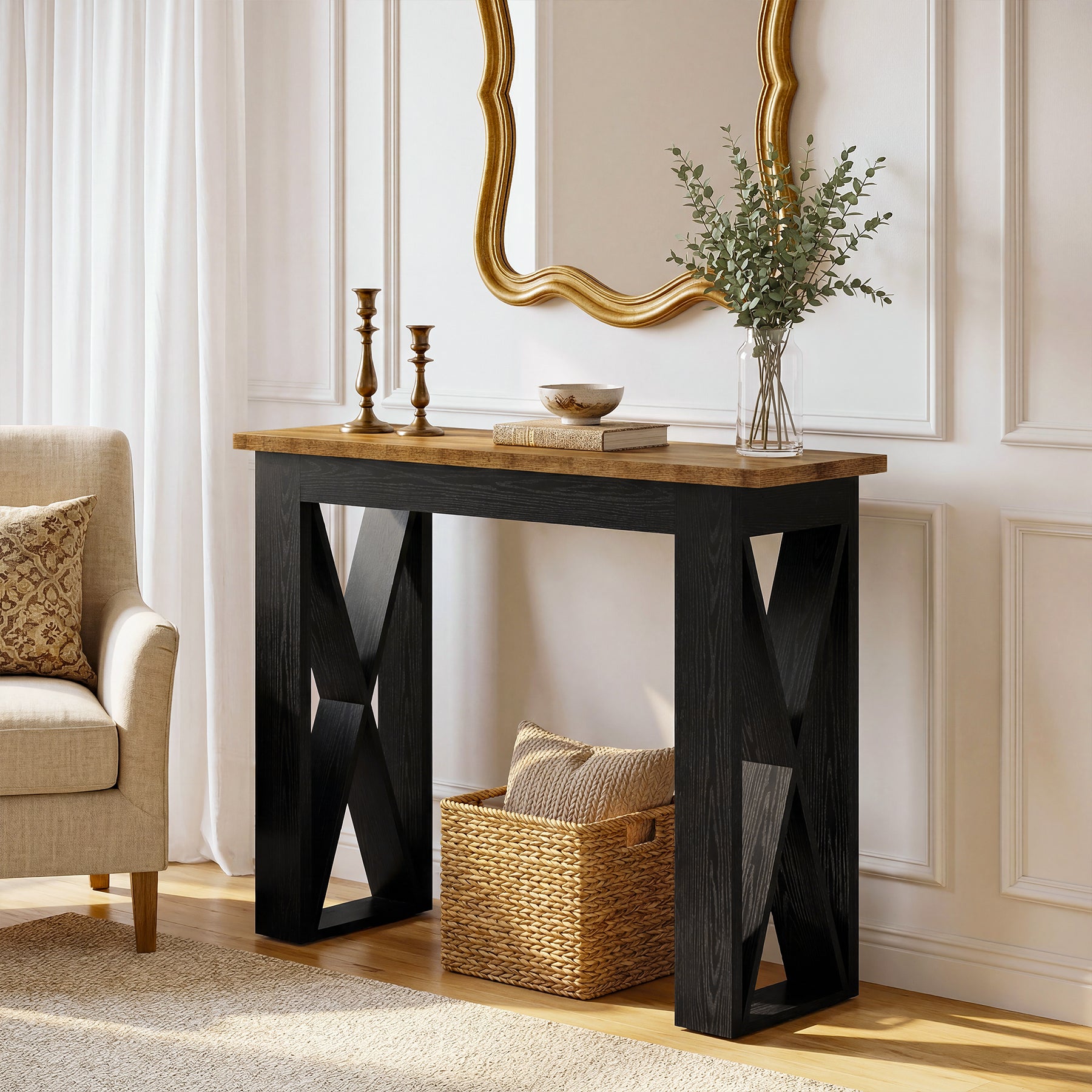 Tribesigns Smalle Consoletafel 105 cm, Industriële Haltafel met Opbergrek