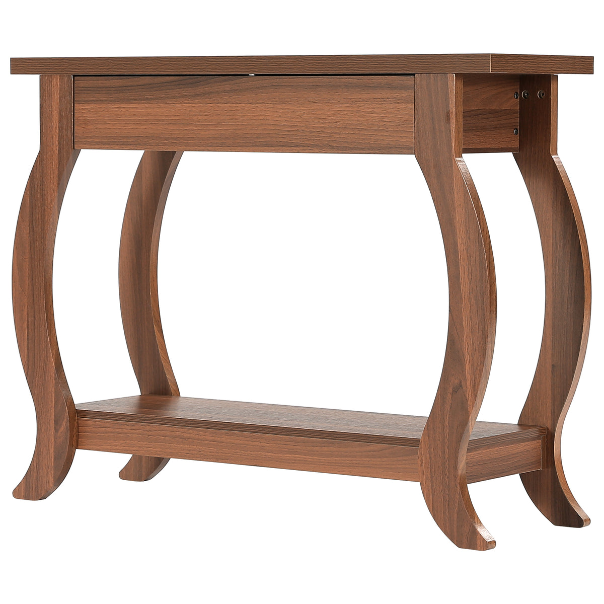 105 cm smalle consoletafel met lade en open opbergplank, landelijke haltafel met gebogen poten voor woonkamer