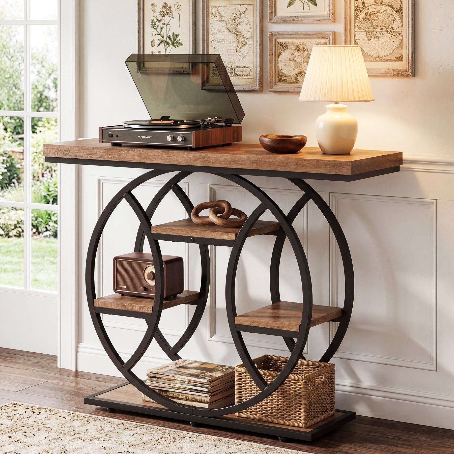 105 cm Tribesigns Consoletafel, 4-Laagse Sidetable met Rond Frame