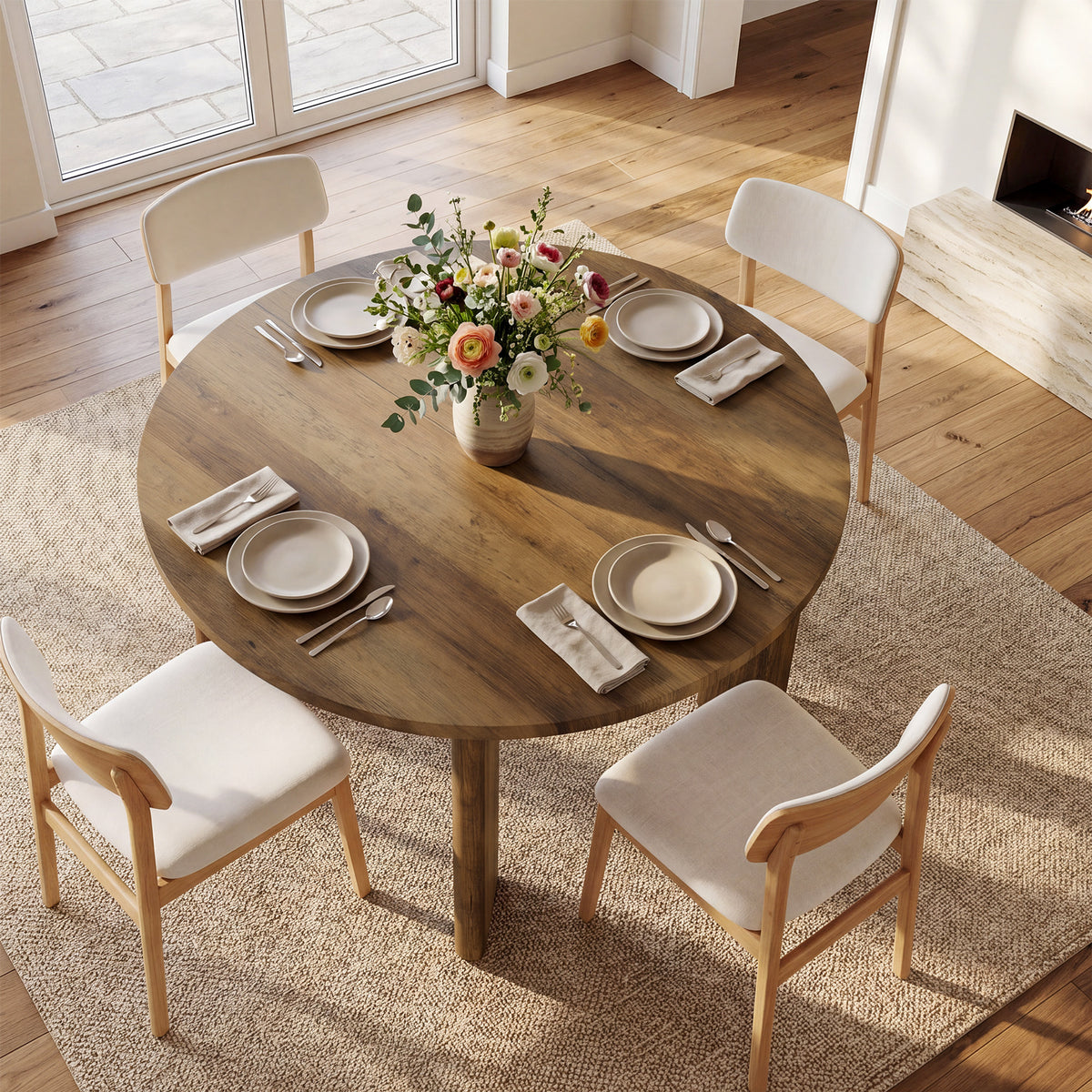 100 cm ronde eettafel voor 4 personen met dikke gebogen poten, compacte keukentafel in landelijke stijl voor eetkamer