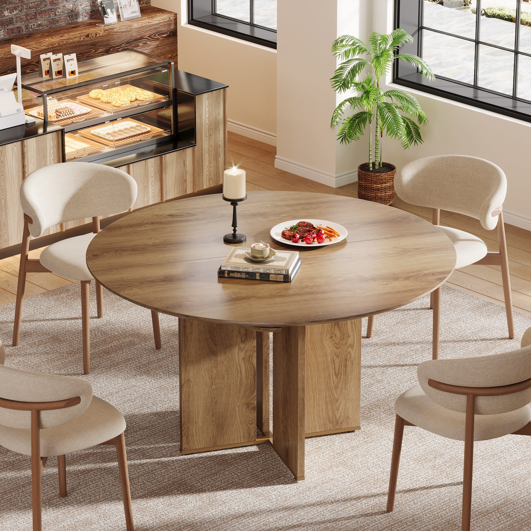 Tribesigns 100 cm Ronde Eettafel, Houten Tafel voor 4 Personen voor Keuken