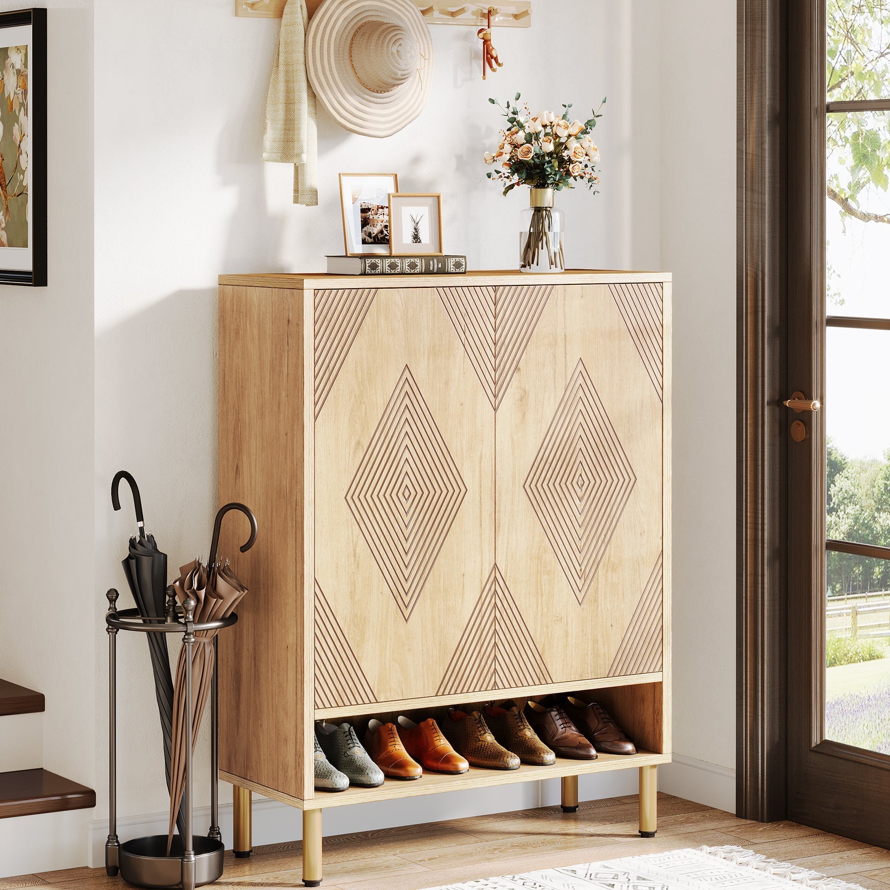 Schoenkast met Zes Planken, Houten Opbergsysteem voor 24 Paren in Hal of Woonkamer