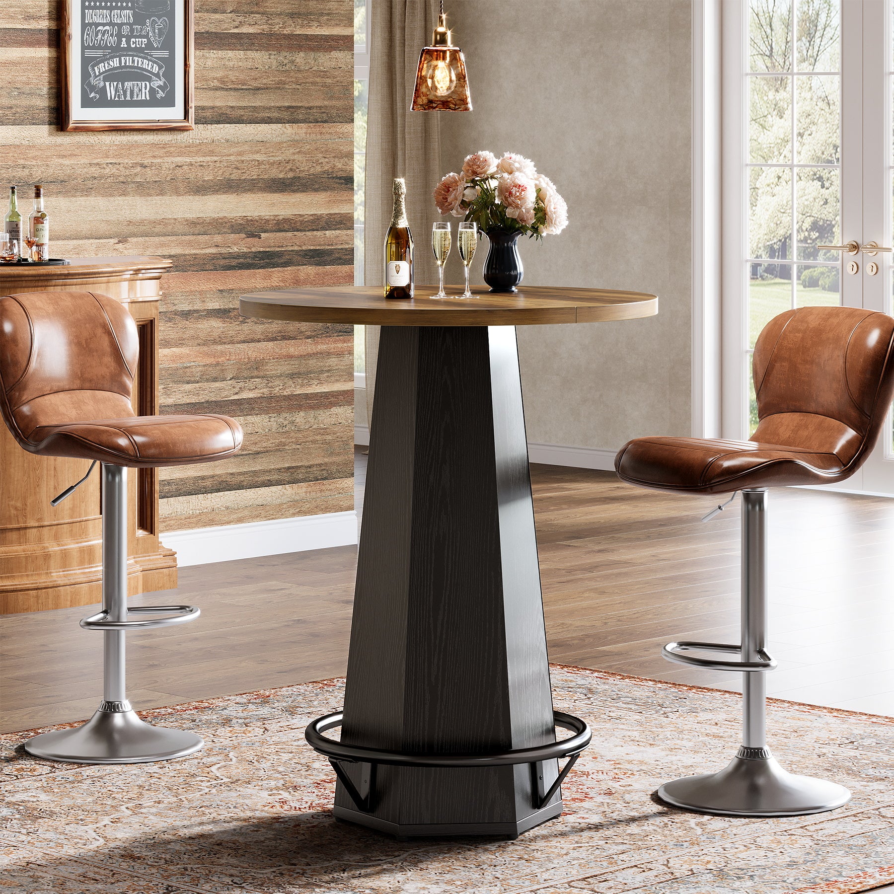 100 cm Ronde Bartafel voor 2 Personen, Industriële Eettafel met Voetenring