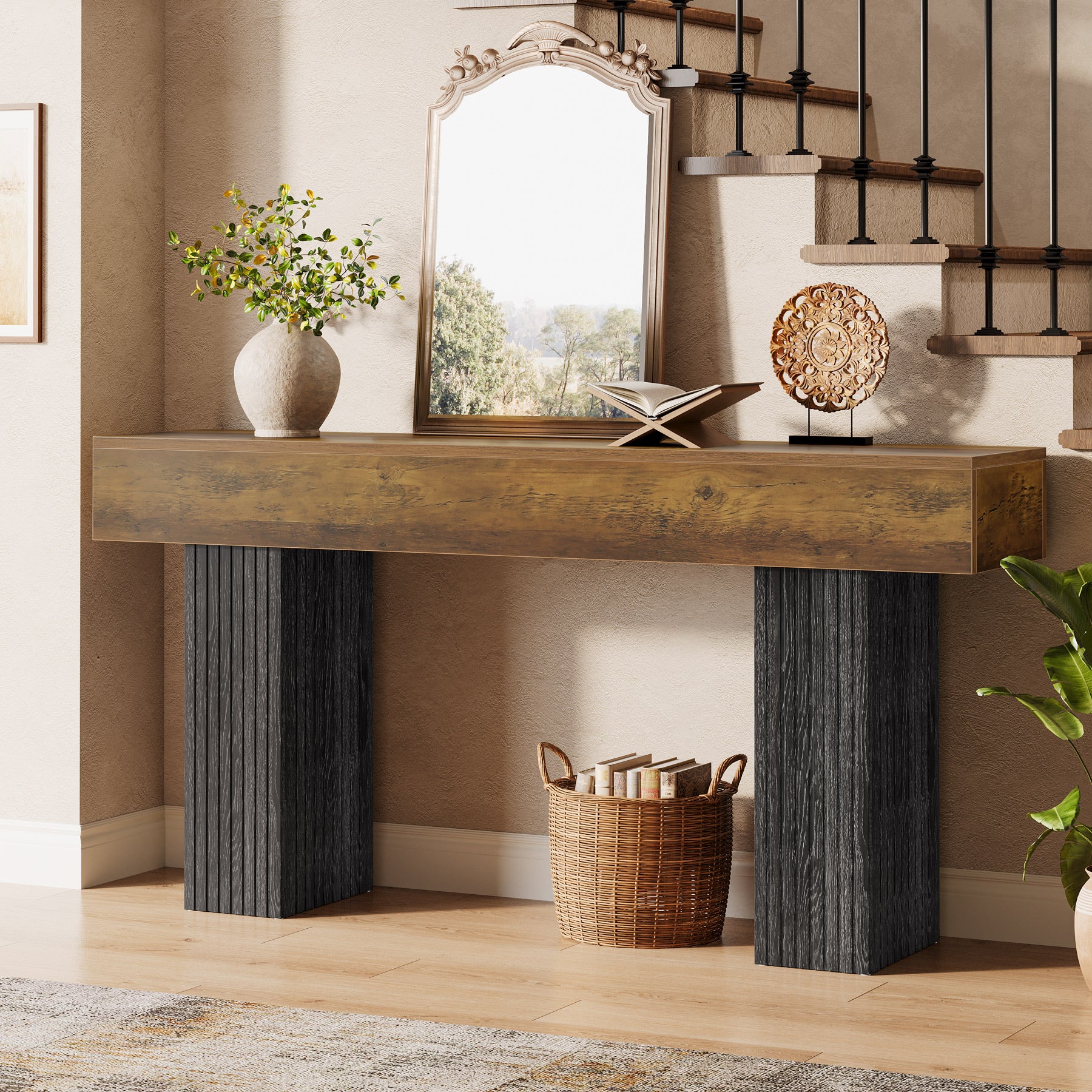 160 cm Lange Entreetafel van Hout, Landelijke Consoletafel voor Hal en Woonkamer