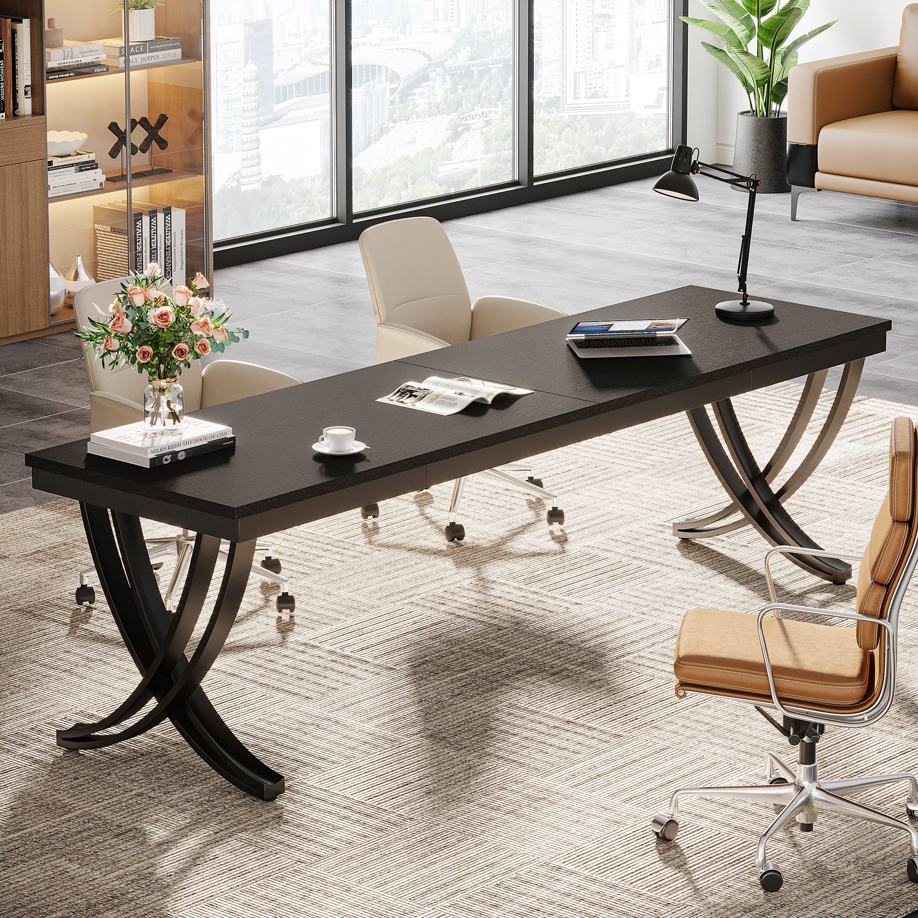 200 cm Bureau voor Twee Personen, Landelijke Computer Tafel met Stijlvolle Poten