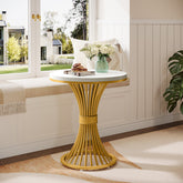 Tribesigns 20" Ronde Bijzettafel met Marmerlook Blad, Witte Bijzettafel met Goudkleurig Metalen Onderstel 3