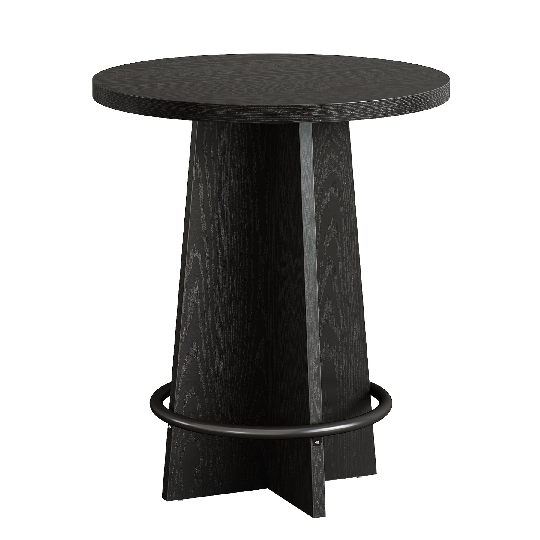 80 cm Bar Tafel, Houten Pub Tafel met Metalen Ringvoetsteun