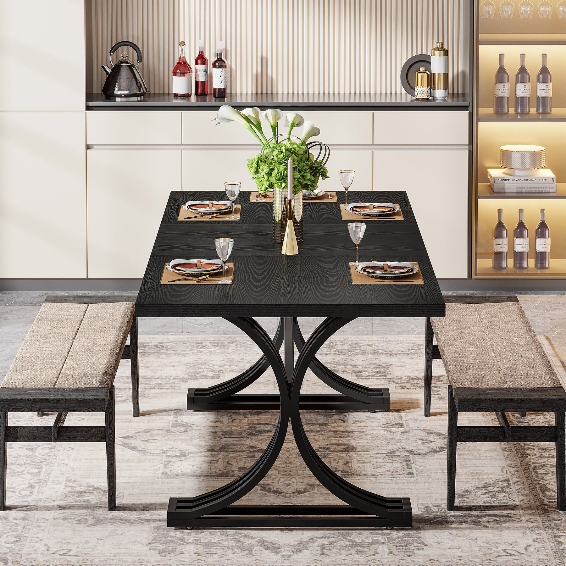 Tribesigns Eettafel 160 cm met Marmerlook Blad, Moderne Keukentafel Goud