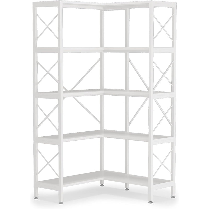 180 cm Moderne Hoekboekenkast, 5 Planken met Metaal Frame in Bruine Afwerking