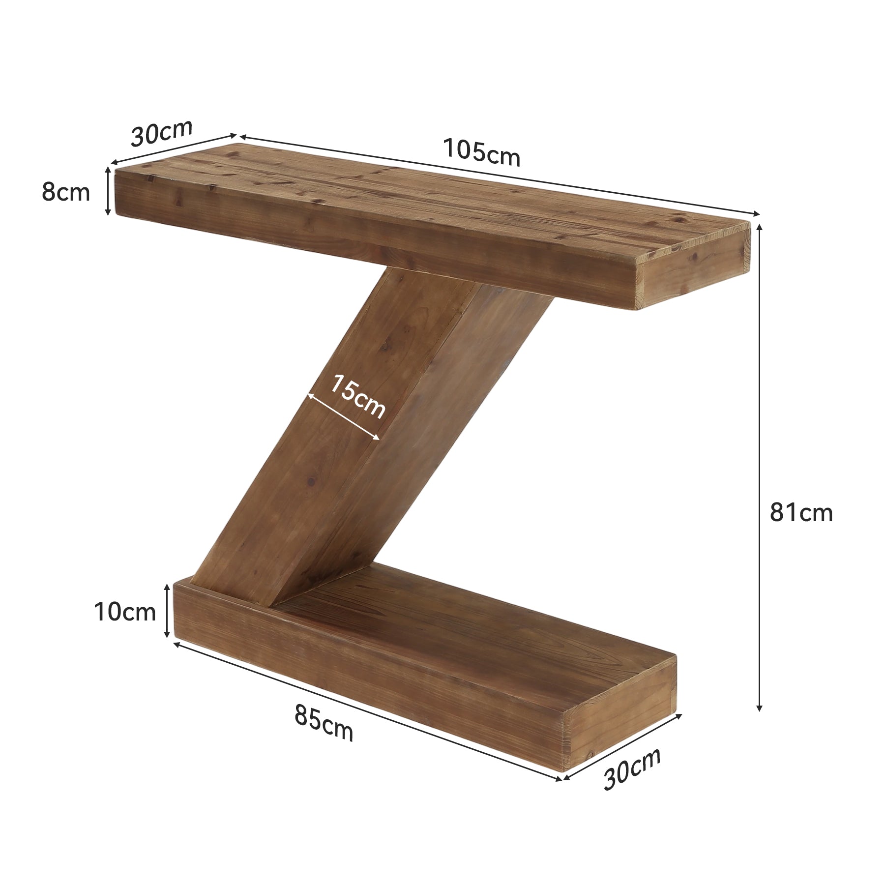 Tribesigns 105 cm Consoletafel, Massief Houten Haltafel met Z-Vorm voor Entree