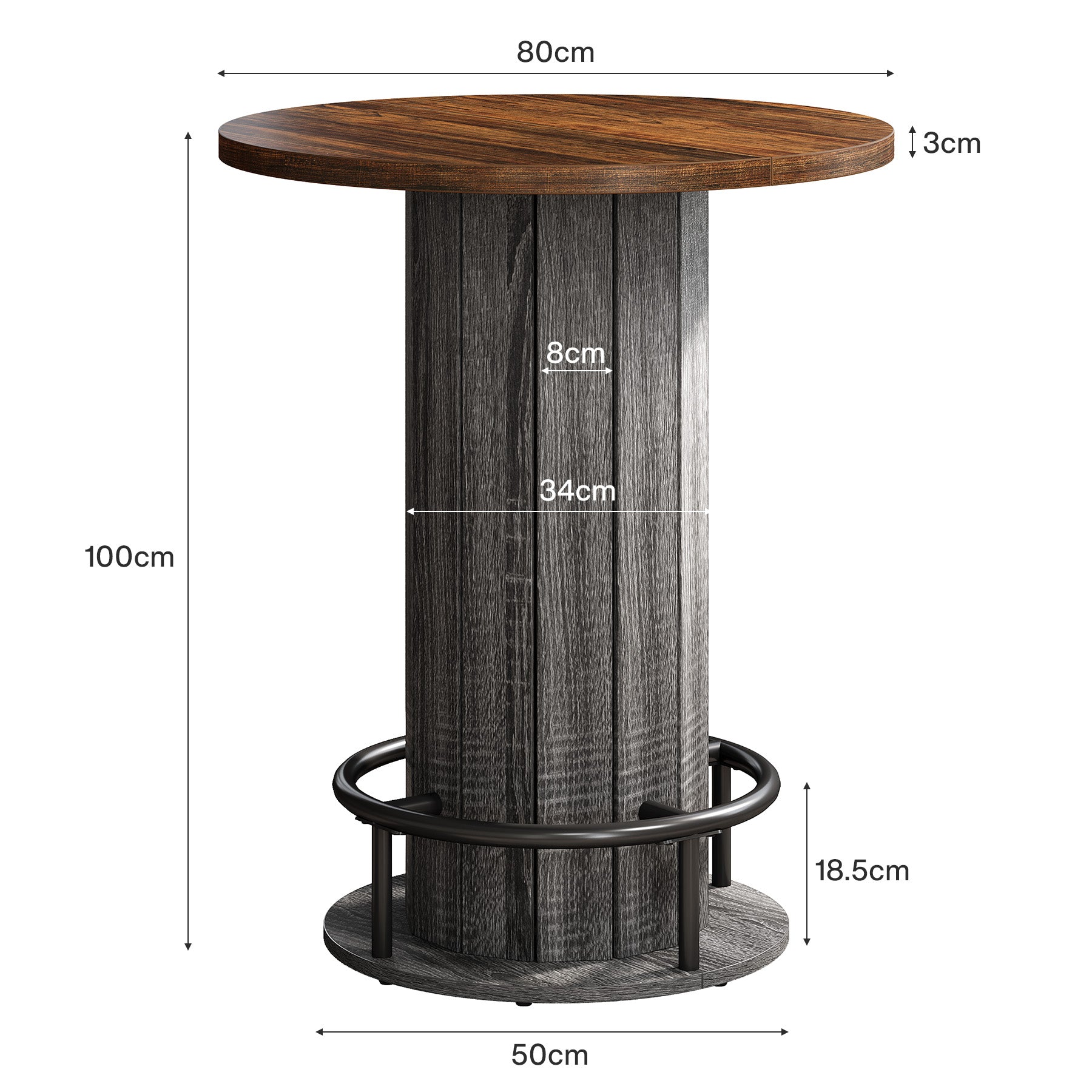 80 cm Tribesigns Eettafel met Houten Lattenvoet en Voetsteun