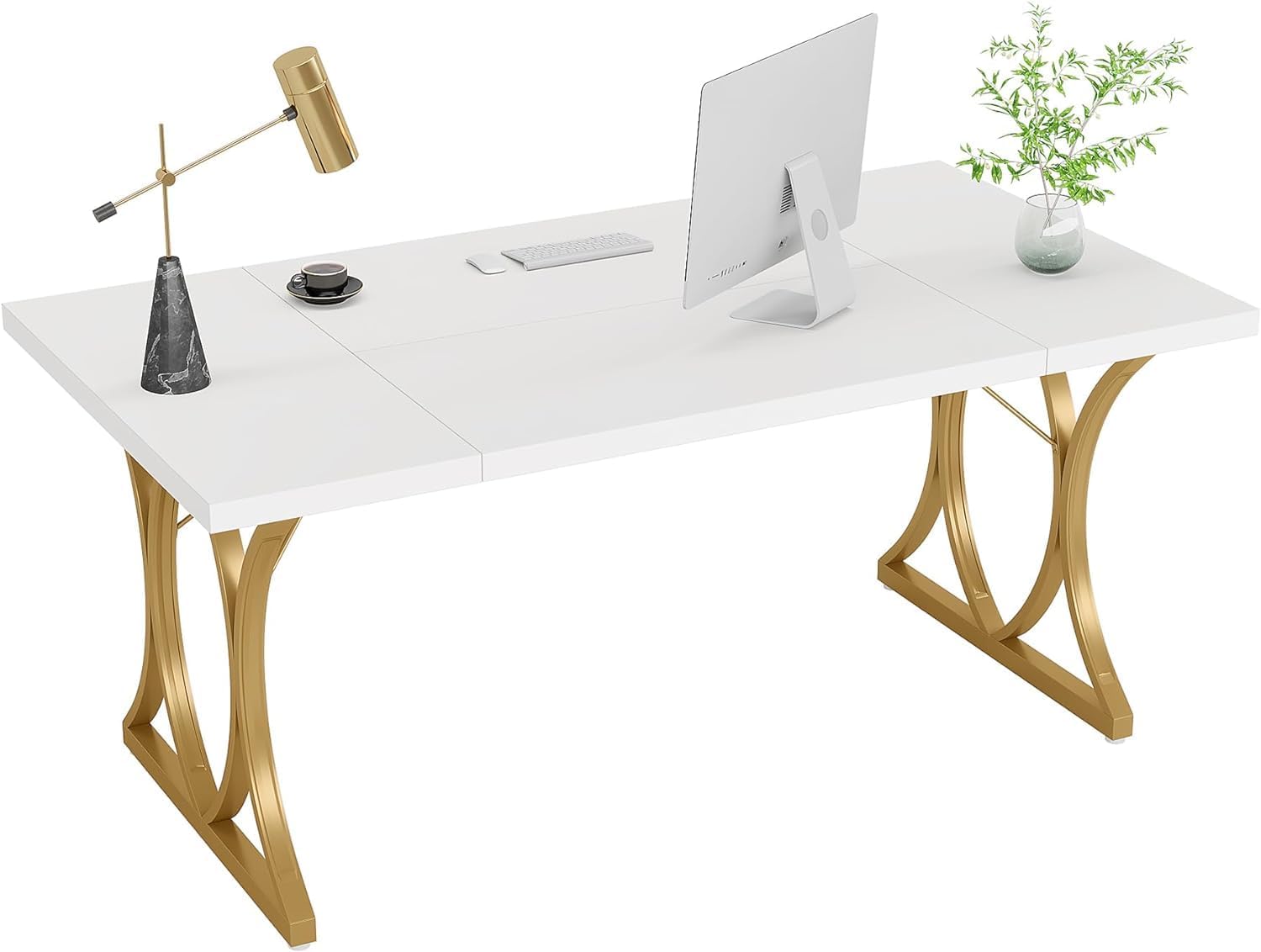 160 cm Tribesigns Computerbureau, Modern Werktafel met Gouden Metaal Frame