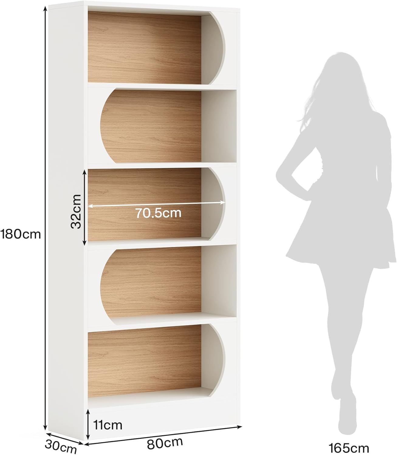180 cm Tribesigns Boekenkast, Moderne Witte Boekenplank met Gebogen Frame voor Woonkamer
