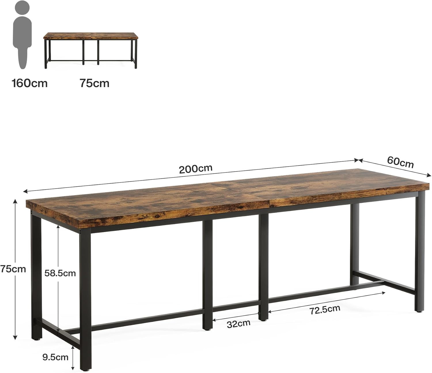 200 cm Computerbureau, Extra Lang Tweepersoons Computerkantoren