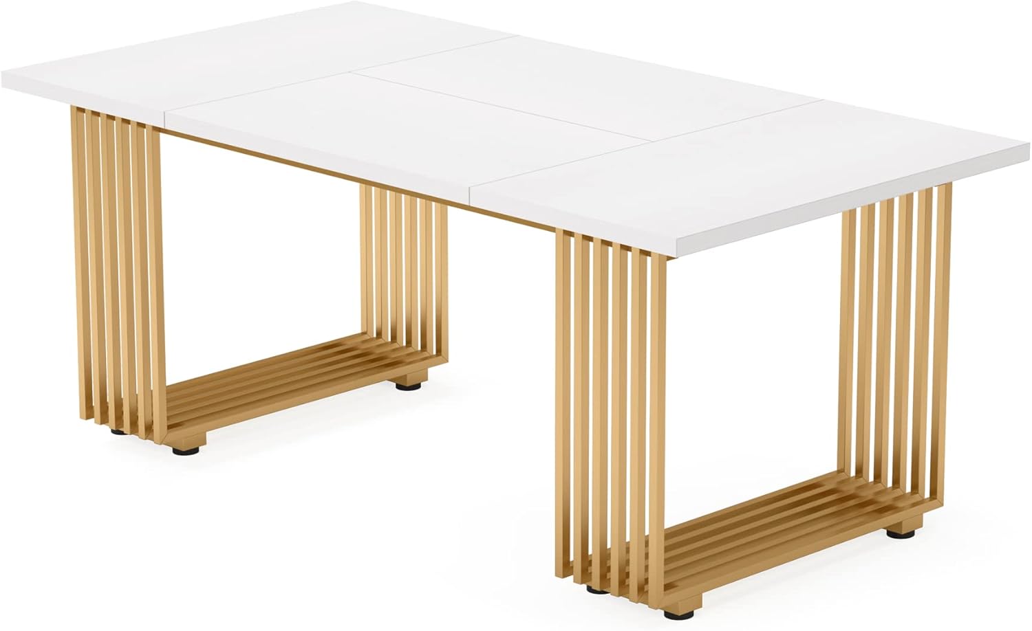 180 cm Eettafel voor Acht Personen, Moderne Witte Tafel met Gouden Accenten voor Eetkamer